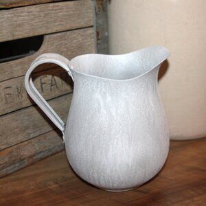 Shabby Chic VTG Gray & White French Country Farmhouse Metal Pitcher